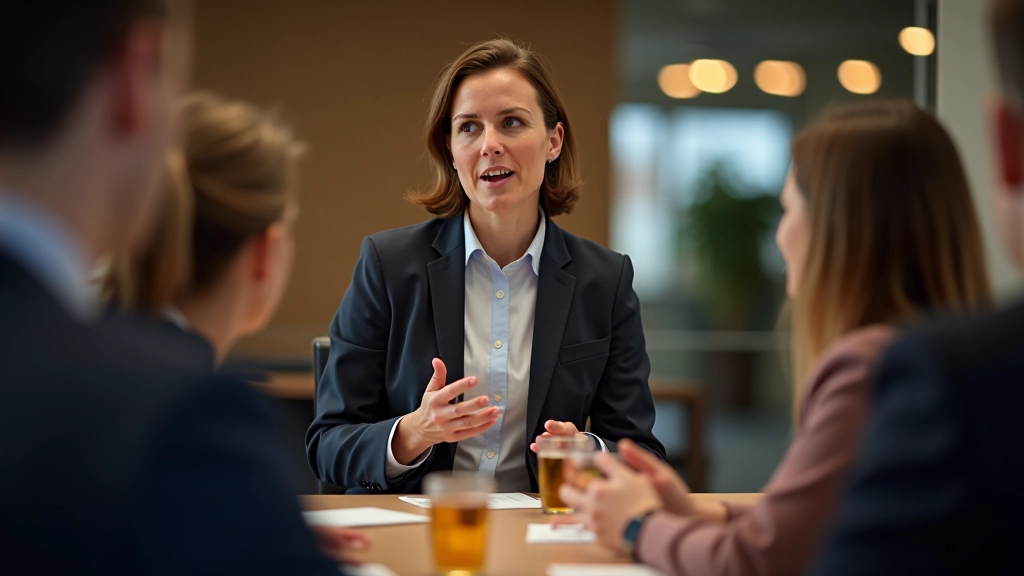 Nederlandse professioneel die direct en authentiek communiceert in een vergaderruimte